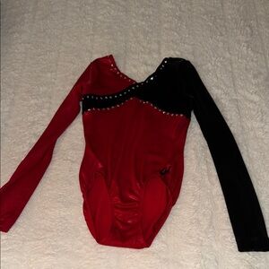 GK Elite Red and Black Long Sleeve Leotard